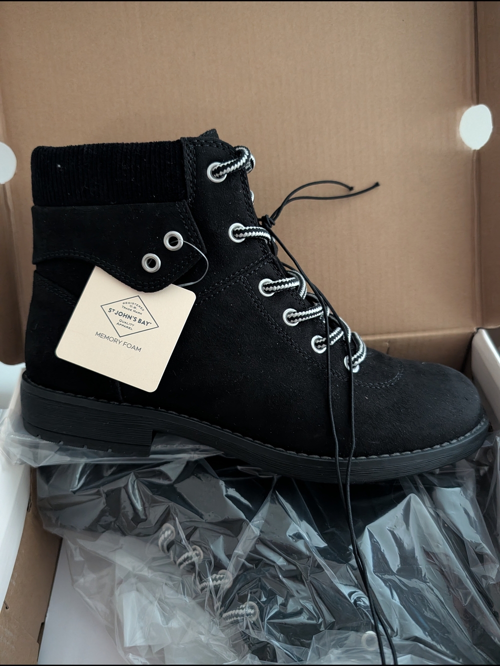 St. John's Bay Black Lace-Up Memory Foam Ankle Boots